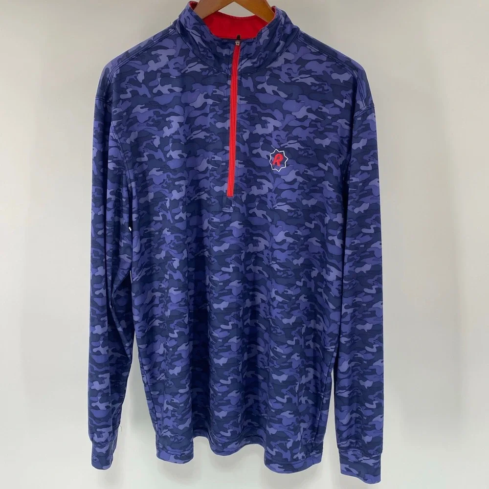 Straight Down‎ Quarter Zip Pullover Mens XL Blue Camo Performance Stretch Golf